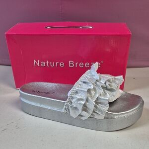 Nature Breeze Women's 9 Silver Ruffle Slide - New